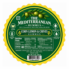 Corn lemon chives hummus label
